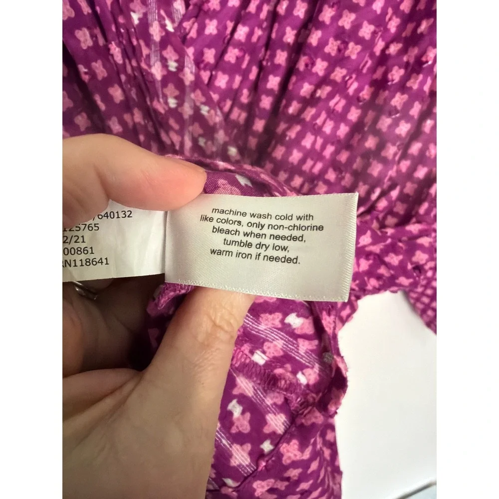 Lane Bryant Purple Pink Geometric Wrap Top Cotton‎ Balloon Sleeve Blouse 18/20
